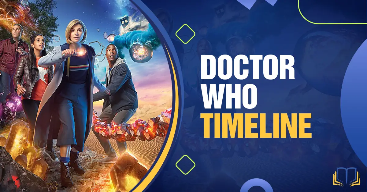 banner with 13th doctor who and text that says Doctor Who Timeline
