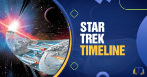 banner with art of the enterprise and text that says star trek timeline