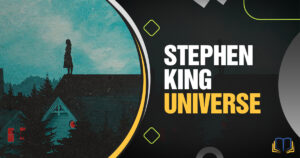 banner with a little girl on a housetop at night and text that reads Stephen King Universe
