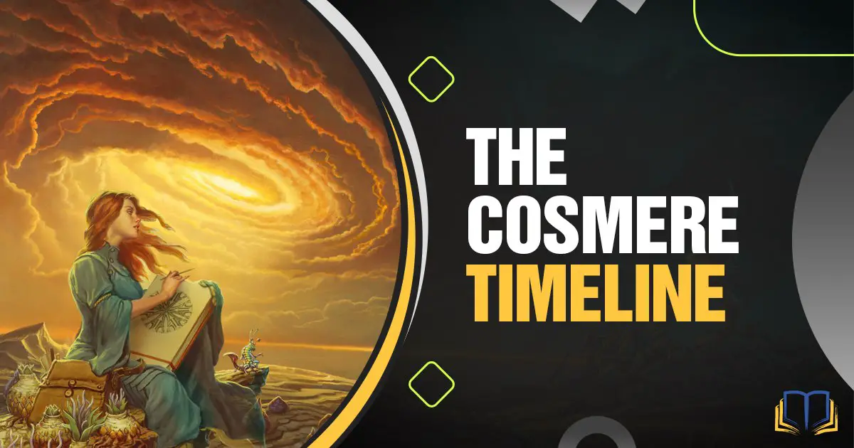 banner with art from the books and text that says the cosmere timeline